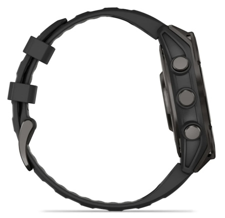 Garmin Fenix 8, 47 мм, AMOLED, Sapphire Carbon Gray DLC Titanium with Black/Pebble Gray силиконовый браслет