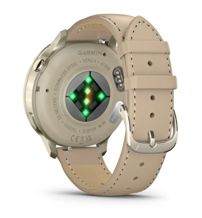 Garmin VENU 4 41 мм, Lunar Gold with Bоne Silicone Band, Light Sand Leather Band