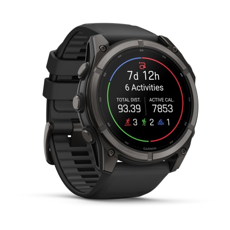 Часы Garmin Fenix 9 - 51 мм, титановый, угольно-серый DLC, черный силиконовый ремешок