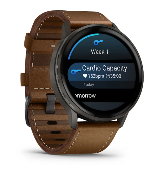 Garmin VENU 4 45 mm, Slate with Black Silicone Band and Brown Leather Band