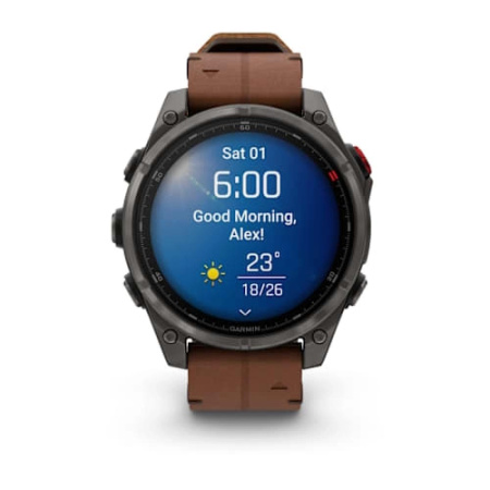 Garmin FENIX 8 Pro – 47 mm, AMOLED Sapphire, Carbon grey DLC titanium with Chestnut leather band