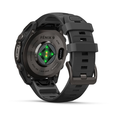 Часы Garmin Fenix 9 - 47 мм, титановый, угольно-серый DLC, черный силиконовый ремешок
