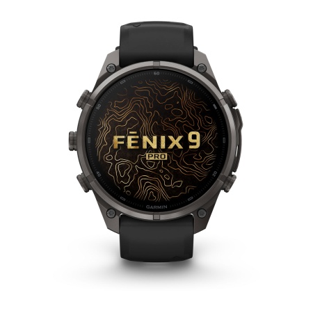 Часы Garmin Fenix 9 Pro - 47 мм, титановый, угольно-серый DLC, черно-серый силиконовый ремешок