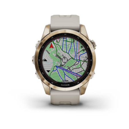 Garmin FENIX 7S Sapphire Solar титановый кремово-золотой с светло-песочным силиконовым ремешком