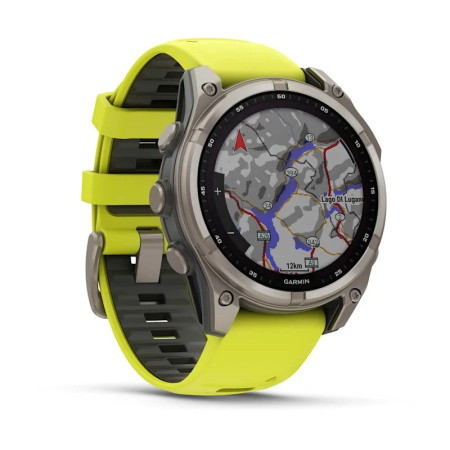 Garmin Fenix 8, 47 мм, Solar, Sapphire Titanium with AMP yellow/graphite, силиконовый ремешок