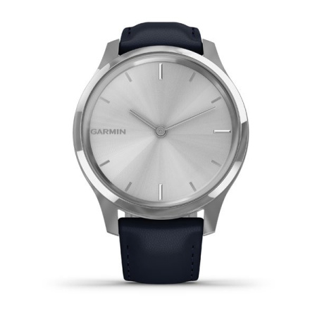 Garmin VIVOMOVE LUXE серебристый с итальянским кожаным темно-синим ремешком Garmin VIVOMOVE LUXE серебристый с итальянским кожаным темно-синим ремешком