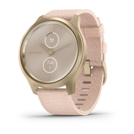 Garmin  VIVOMOVE STYLE светло-золотистый с плетеным нейлоновым розовым ремешком Garmin  VIVOMOVE STYLE светло-золотистый с плетеным нейлоновым розовым ремешком
