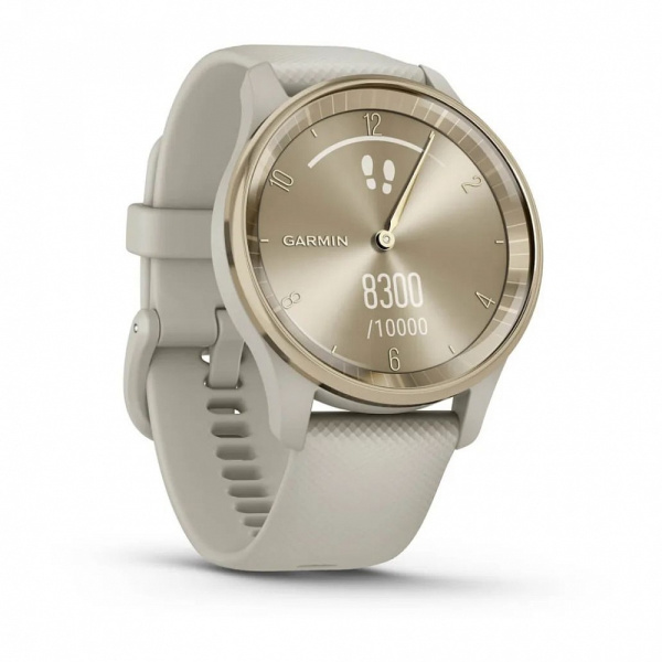 Garmin VIVOMOVE TREND с безелем цвета кремового золота из нержавеющей стали с серым корпусом и силиконовым ремешком Garmin VIVOMOVE TREND с безелем цвета кремового золота из нержавеющей стали с серым корпусом и силиконовым ремешком