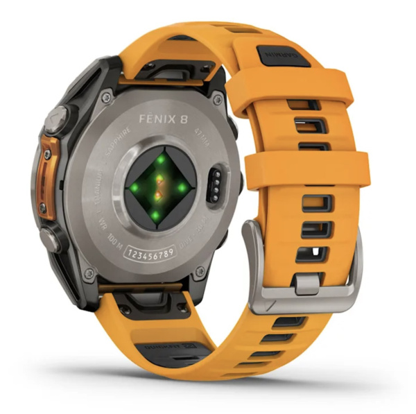 Garmin FENIX 8, 47 мм, AMOLED, Sapphire Titanium with spark orange/graphite силиконовый ремешок Garmin FENIX 8, 47 мм, AMOLED, Sapphire Titanium with spark orange/graphite силиконовый ремешок