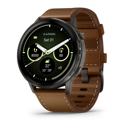 Garmin VENU 4 45 mm, Slate with Black Silicone Band and Brown Leather Band