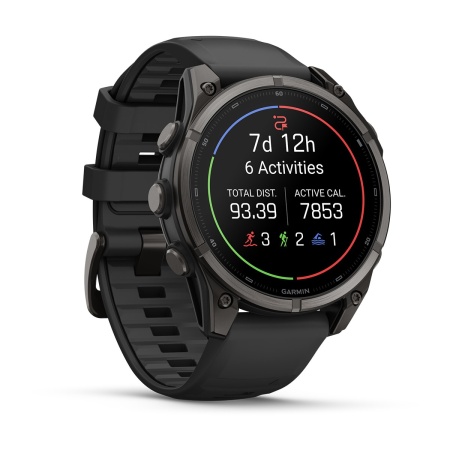 Часы Garmin Fenix 9 - 47 мм, титановый, угольно-серый DLC, черный силиконовый ремешок
