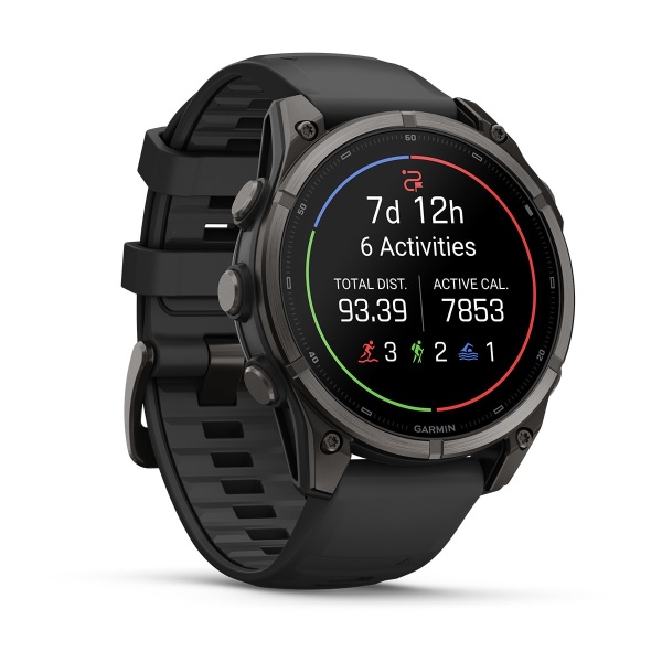 Часы Garmin Fenix 9 - 47 мм, титановый, угольно-серый DLC, черный силиконовый ремешок