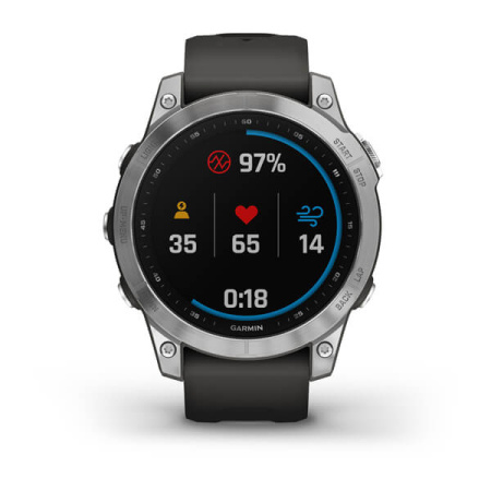 Garmin FENIX 7 серебристый с графитовым силиконовым ремешком Garmin FENIX 7 серебристый с графитовым силиконовым ремешком