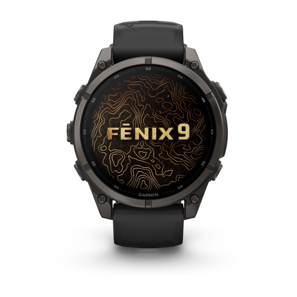 Часы Garmin Fenix 9 - 47 мм, титановый, угольно-серый DLC, черный силиконовый ремешок
