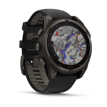 Garmin Fenix 8, 47 мм, Solar, Sapphire Carbon Gray DLC Titanium with Black/Pebble Gray силиконовый ремешок