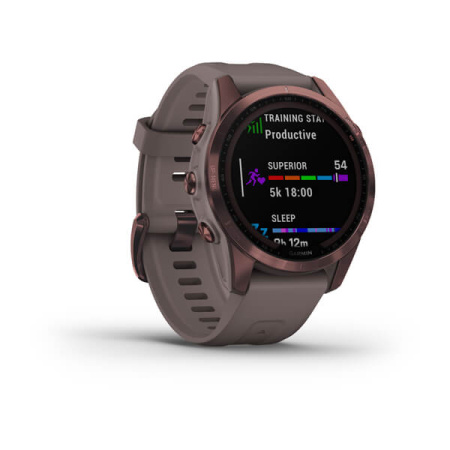 Garmin  FENIX 7S Sapphire Solar титановый темно-бронзовый с сланцево-серым силиконовым ремешком