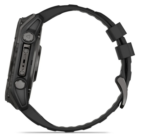 Garmin Fenix 8, 51 мм, AMOLED, Sapphire Carbon Gray DLC Titanium with Black/Pebble Gray силиконовый ремешок