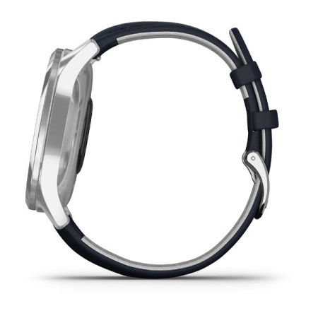 Garmin VIVOMOVE LUXE серебристый с итальянским кожаным темно-синим ремешком Garmin VIVOMOVE LUXE серебристый с итальянским кожаным темно-синим ремешком