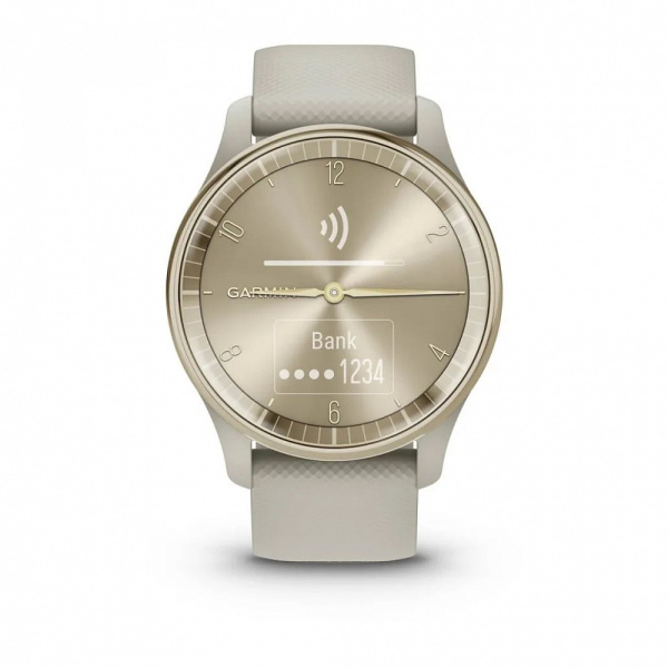 Garmin VIVOMOVE TREND с безелем цвета кремового золота из нержавеющей стали с серым корпусом и силиконовым ремешком Garmin VIVOMOVE TREND с безелем цвета кремового золота из нержавеющей стали с серым корпусом и силиконовым ремешком