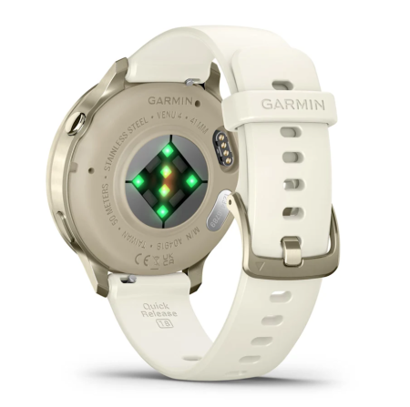 Garmin VENU 4 41 mm, Lunar Gold with Bone Silicone Band and Light Sand Leather Band