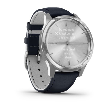 Garmin VIVOMOVE LUXE серебристый с итальянским кожаным темно-синим ремешком Garmin VIVOMOVE LUXE серебристый с итальянским кожаным темно-синим ремешком