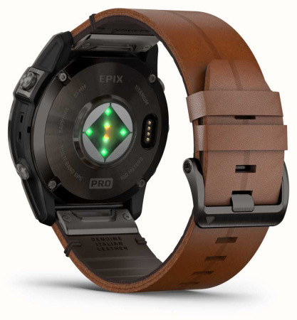 Garmin EPIX Pro (Gen 2) Sapphire Edition 51 мм, титановый угольно-серый, DLC, коричневый кожаный ремешок