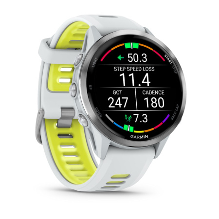 Garmin FORERUNNER 970 белые, титановый безель, с бело-зеленым ремешком