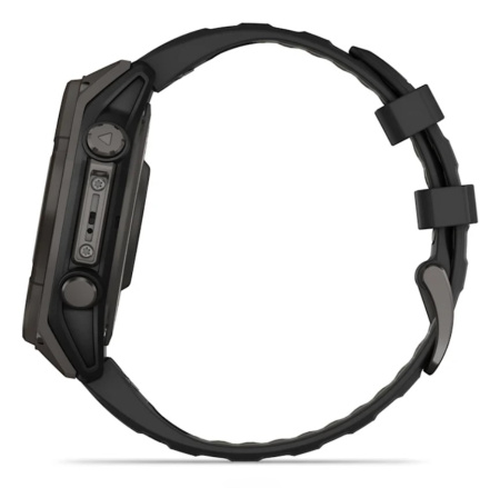 Garmin Fenix 8, 47 мм, Solar, Sapphire Carbon Gray DLC Titanium with Black/Pebble Gray силиконовый ремешок
